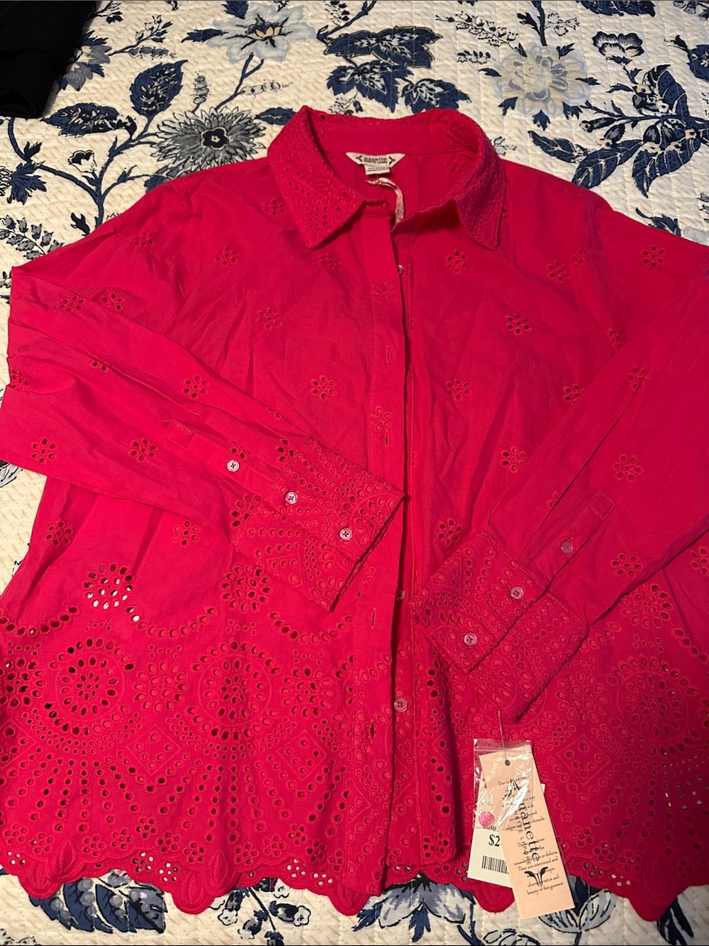Nanette Lapore Eyelet Button-Down Shirt in Bright Pink